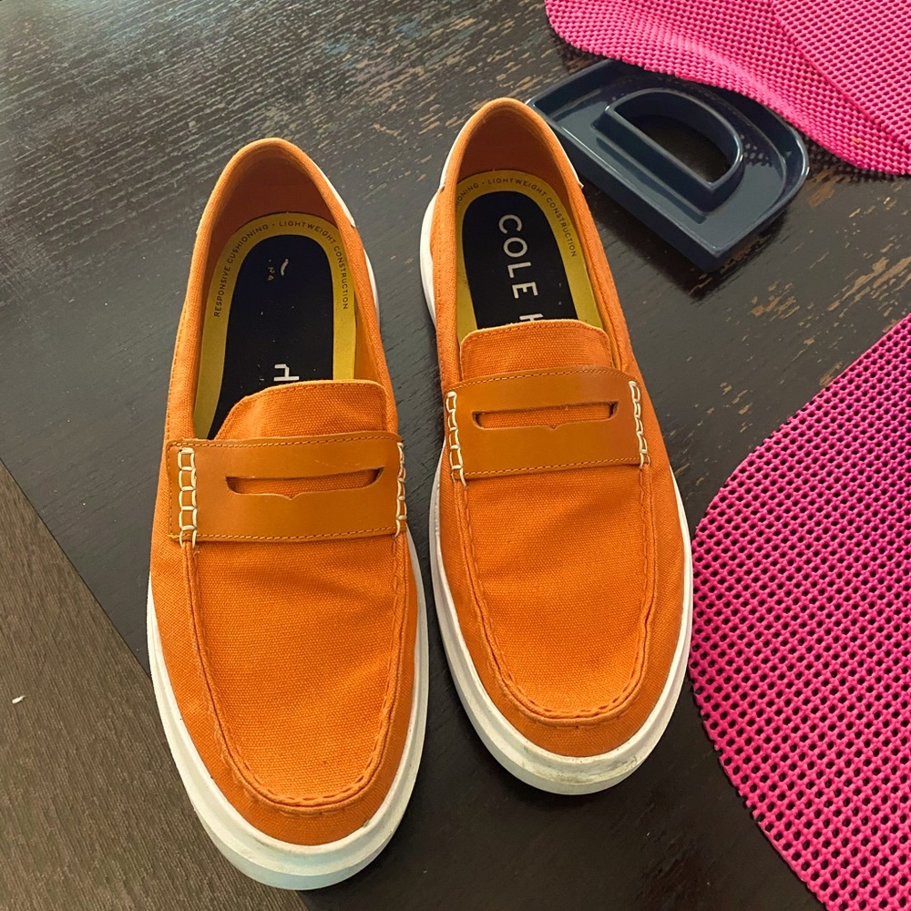 Orange and white Coke Haan Men’s Penny Loafer Size 11